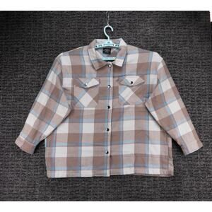 HFX Shacket Womens 2XL Beige White Plaid Flannel Shirt Jacket Snap Outdoor